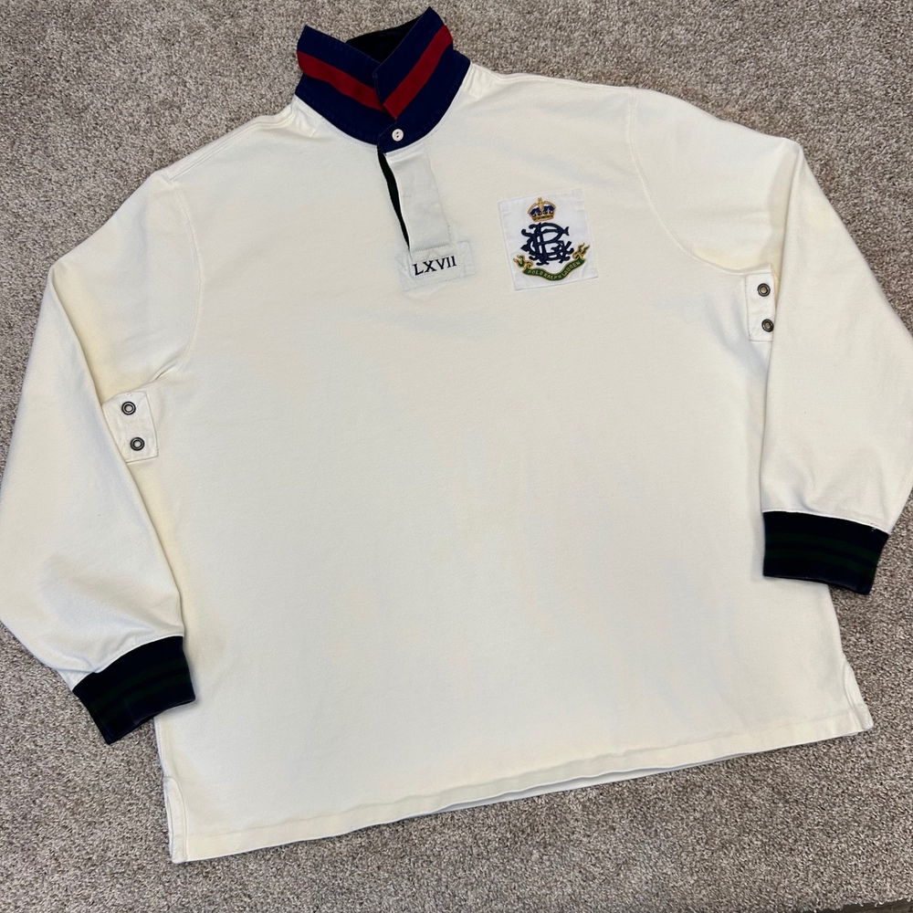 Vintage Polo Ralph‎ Lauren Rugby Polo Shirt L/S LXVII Crest Men NO SIZE TAG
